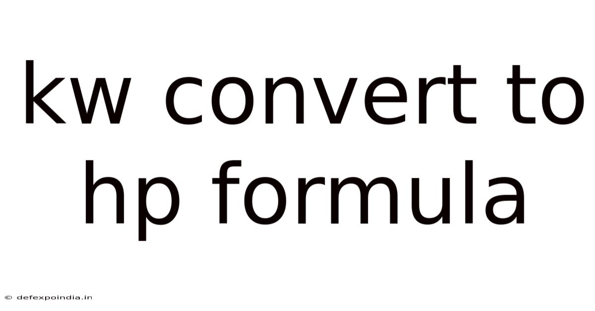 Kw Convert To Hp Formula
